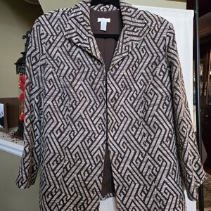 Chico's Brown and Cream Geometric Blazer